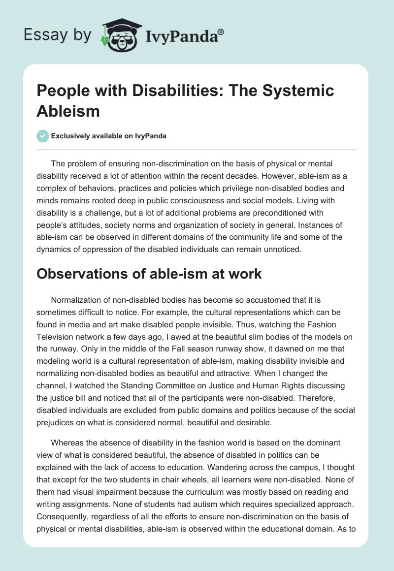 People with Disabilities: The Systemic Ableism. Page 1