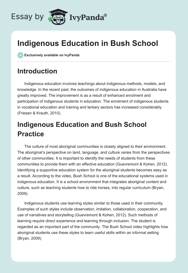 Indigenous Education in Bush School. Page 1