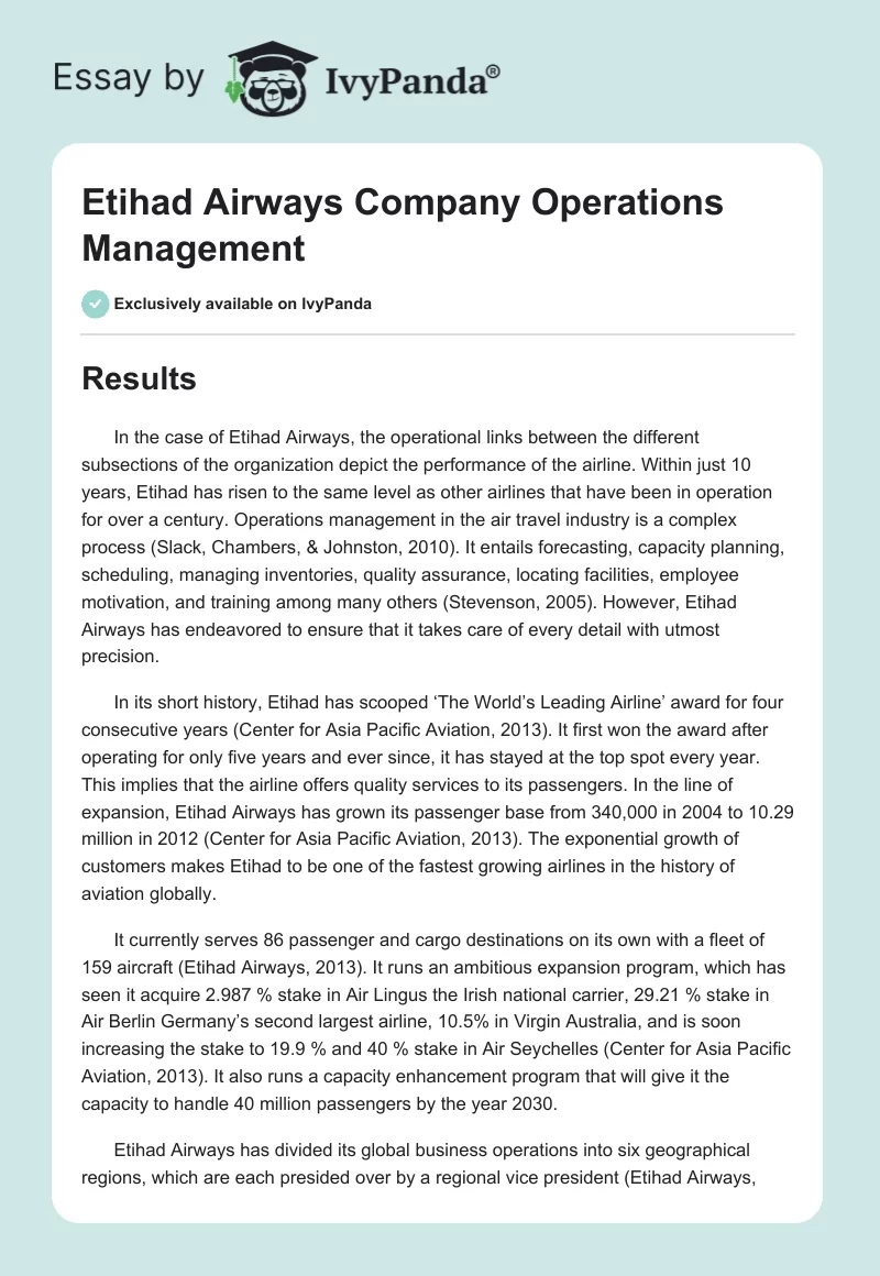 Etihad Airways Company Operations Management. Page 1