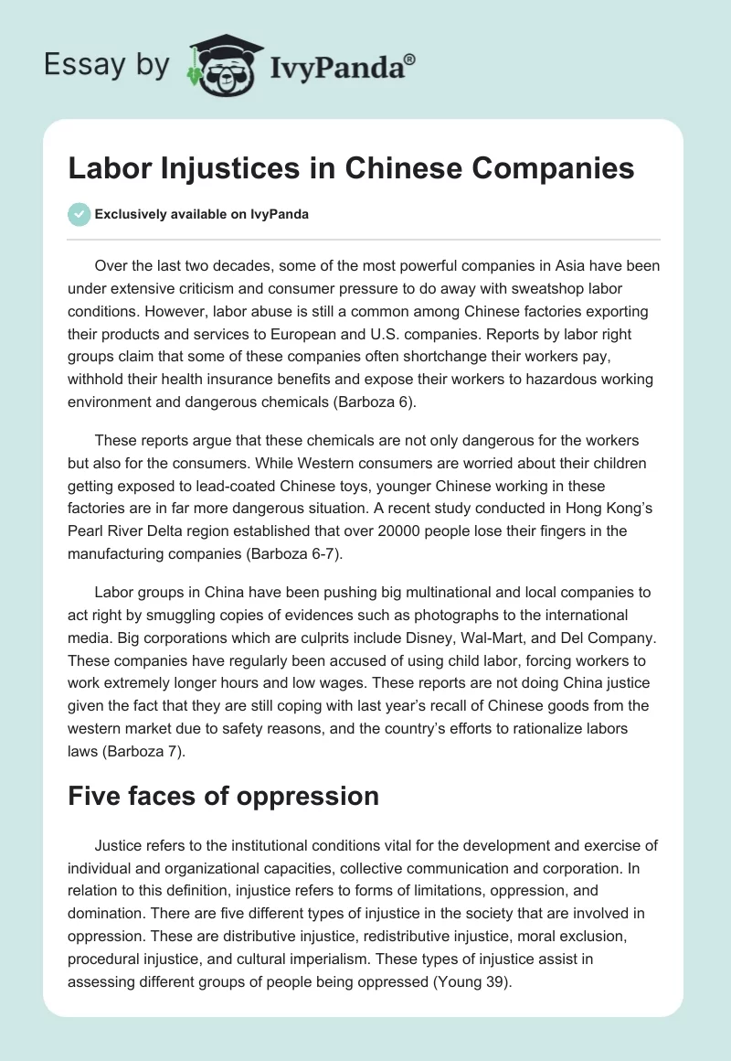 Labor Injustices in Chinese Companies. Page 1