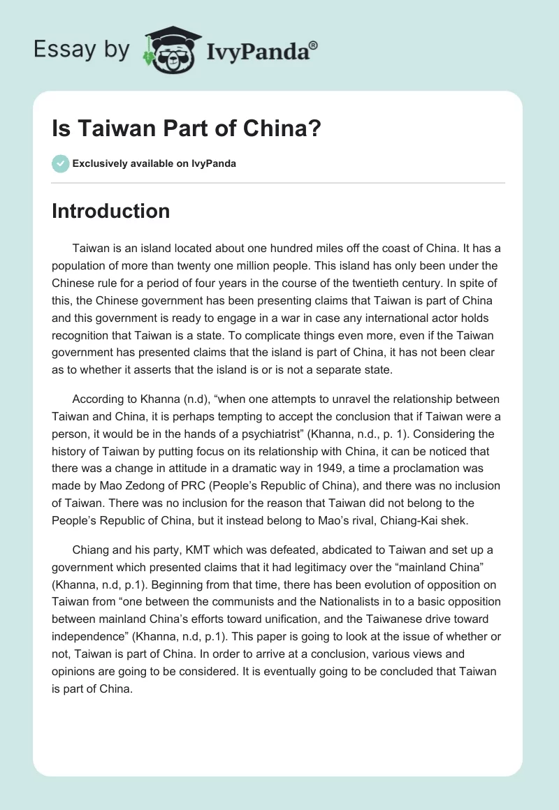 Is Taiwan Part of China?. Page 1