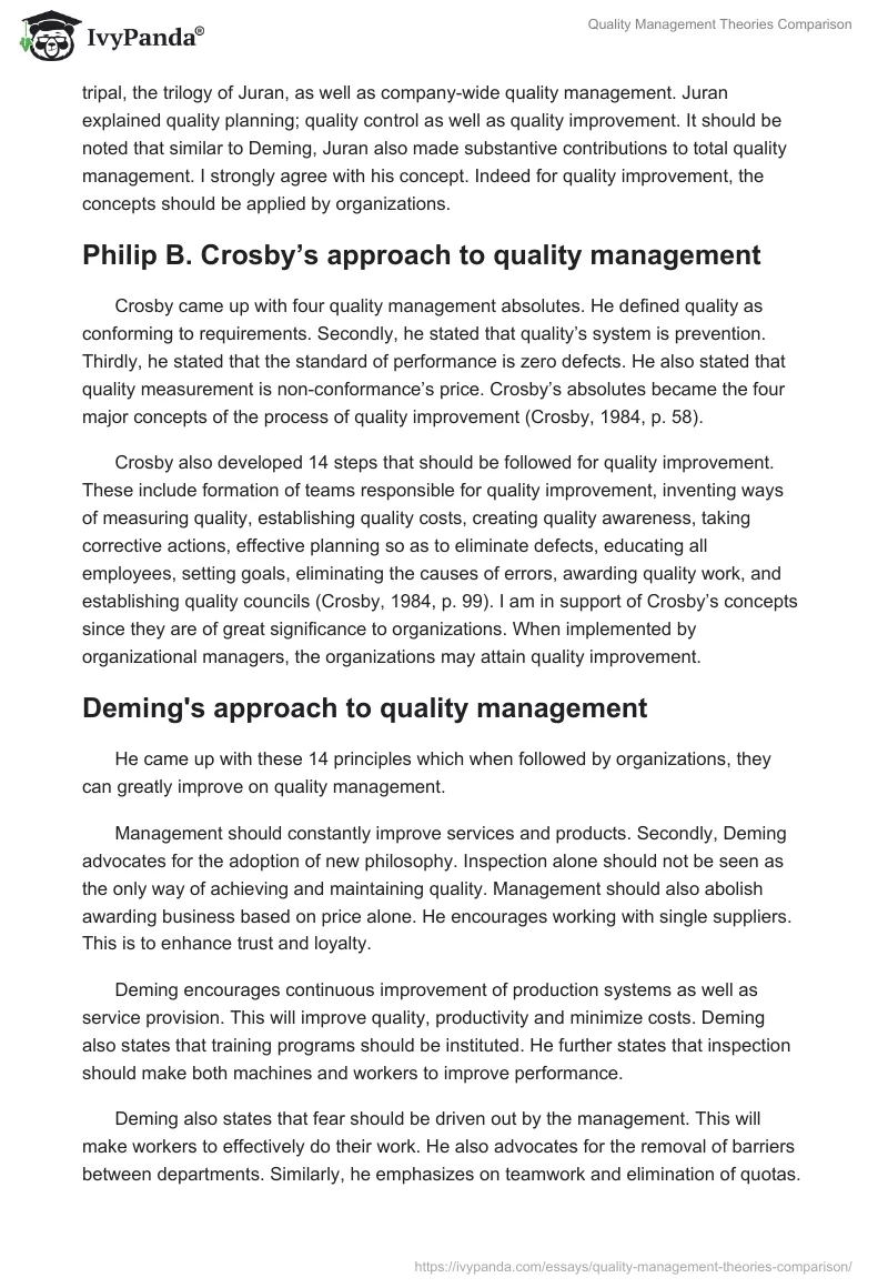 Quality Management Theories Comparison. Page 2