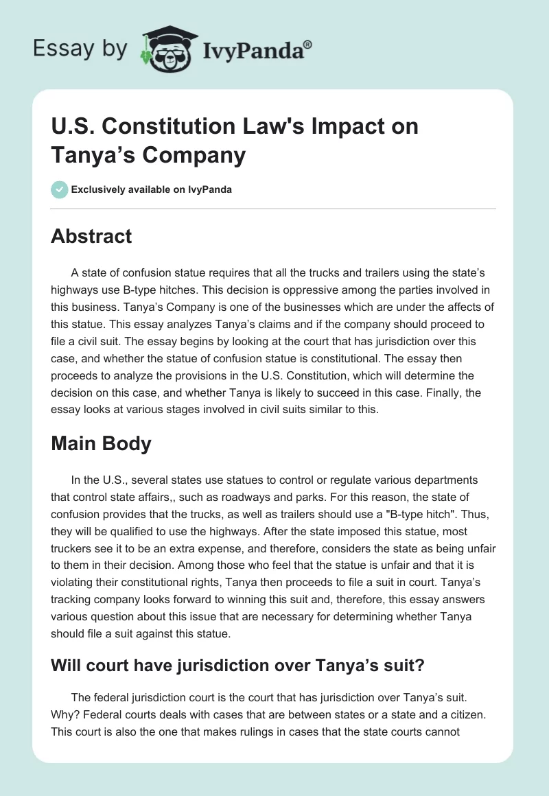 U.S. Constitution Law's Impact on Tanya’s Company. Page 1