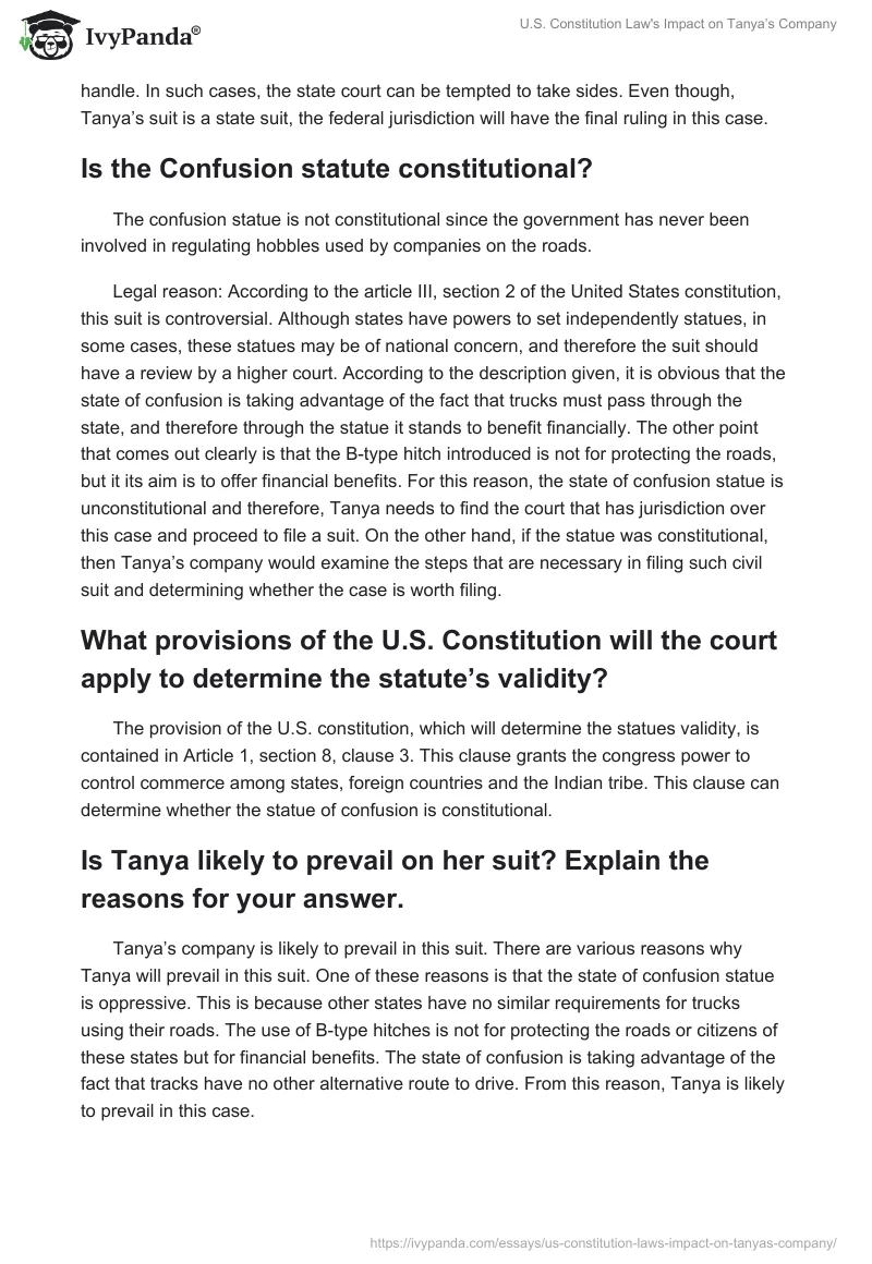 U.S. Constitution Law's Impact on Tanya’s Company. Page 2