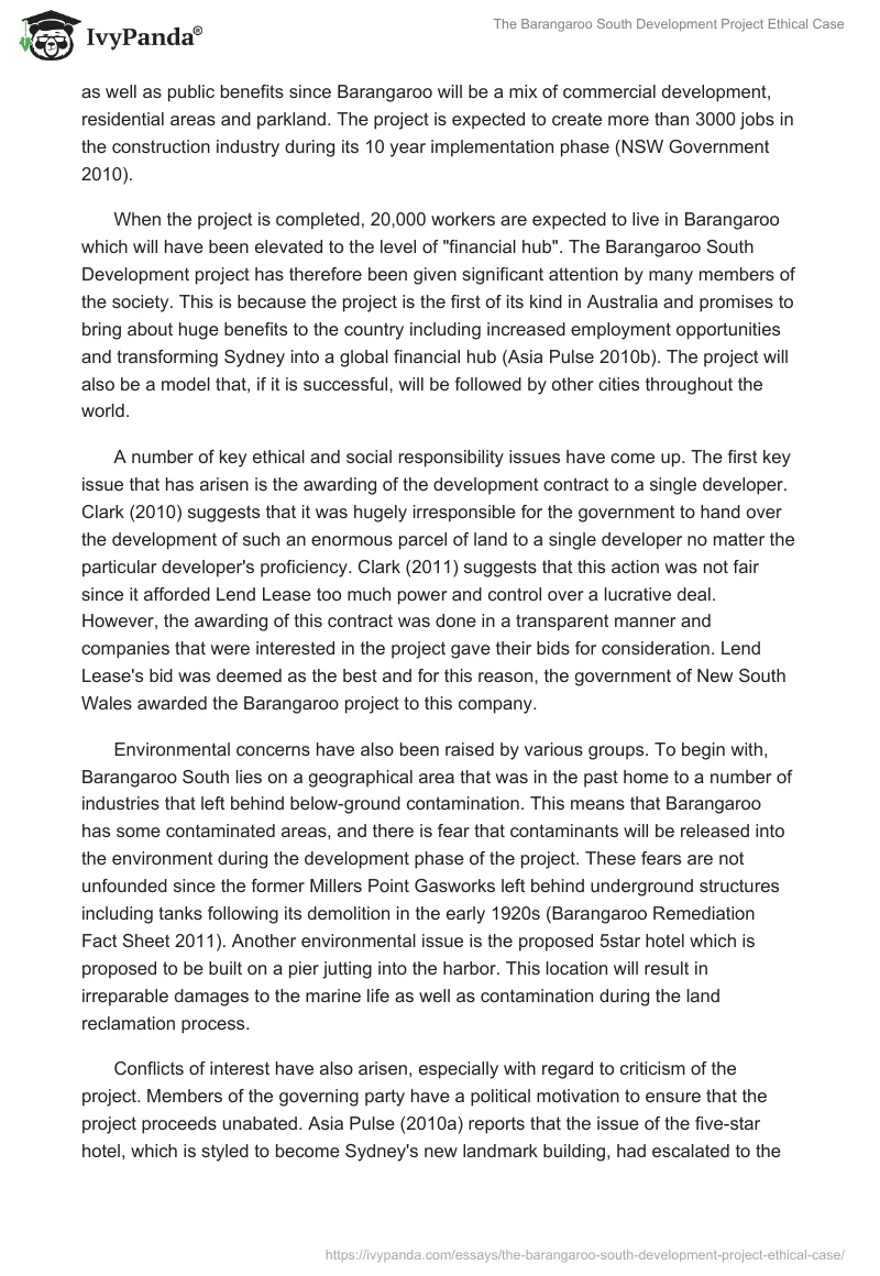 The Barangaroo South Development Project Ethical Case. Page 2
