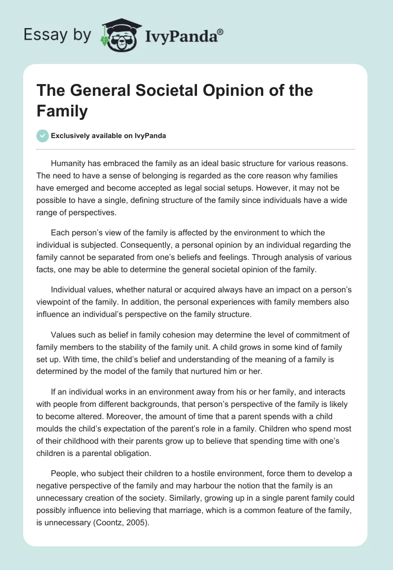 The General Societal Opinion of the Family. Page 1