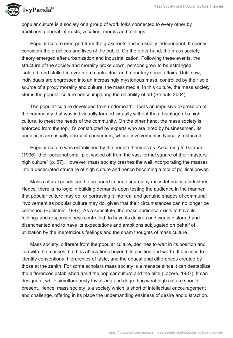 Mass Society and Popular Culture Theories. Page 2