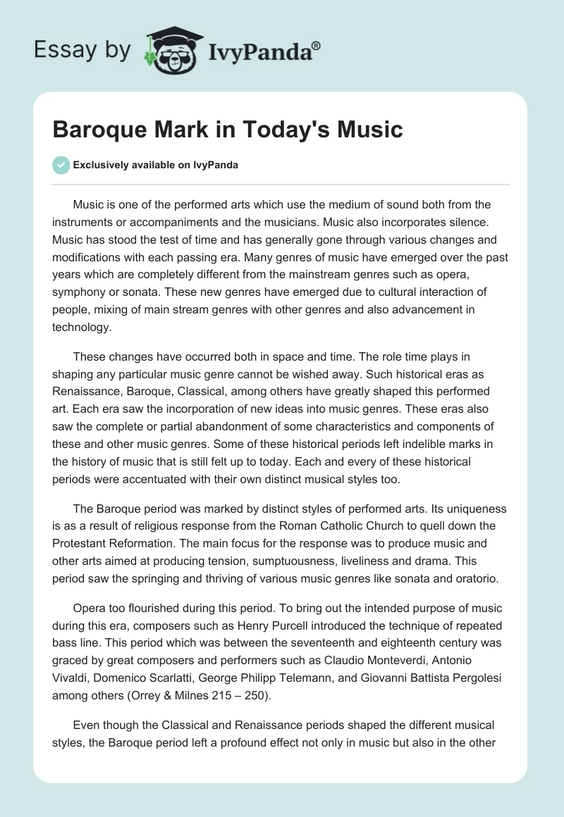 Baroque Mark in Today's Music. Page 1