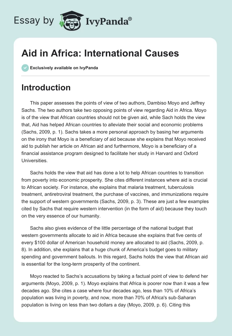 Aid in Africa: International Causes. Page 1