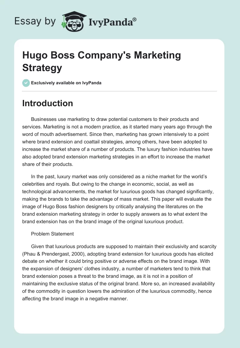 Hugo Boss Company's Marketing Strategy. Page 1