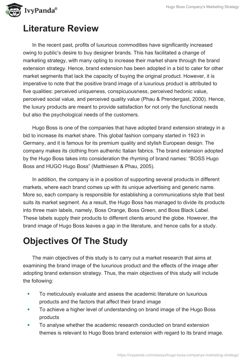 Hugo Boss Company's Marketing Strategy. Page 2