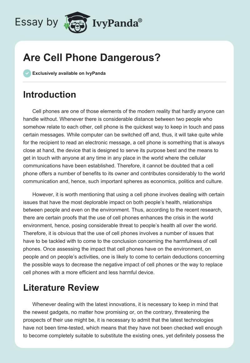 Are Cell Phone Dangerous?. Page 1