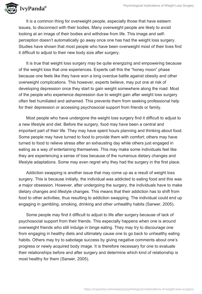 Psychological Implications of Weight Loss Surgery. Page 2