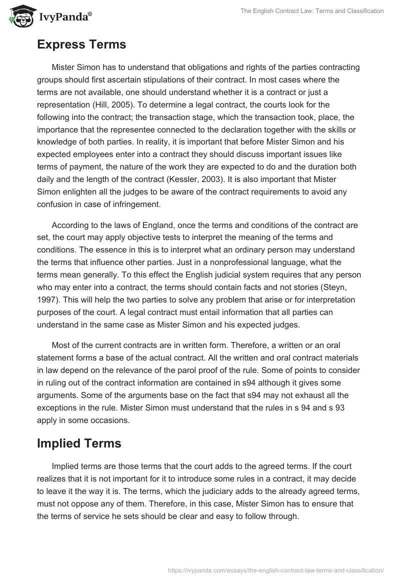 The English Contract Law: Terms and Classification. Page 2