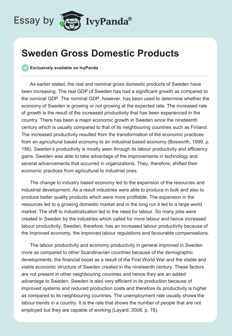 Sweden Gross Domestic Products. Page 1