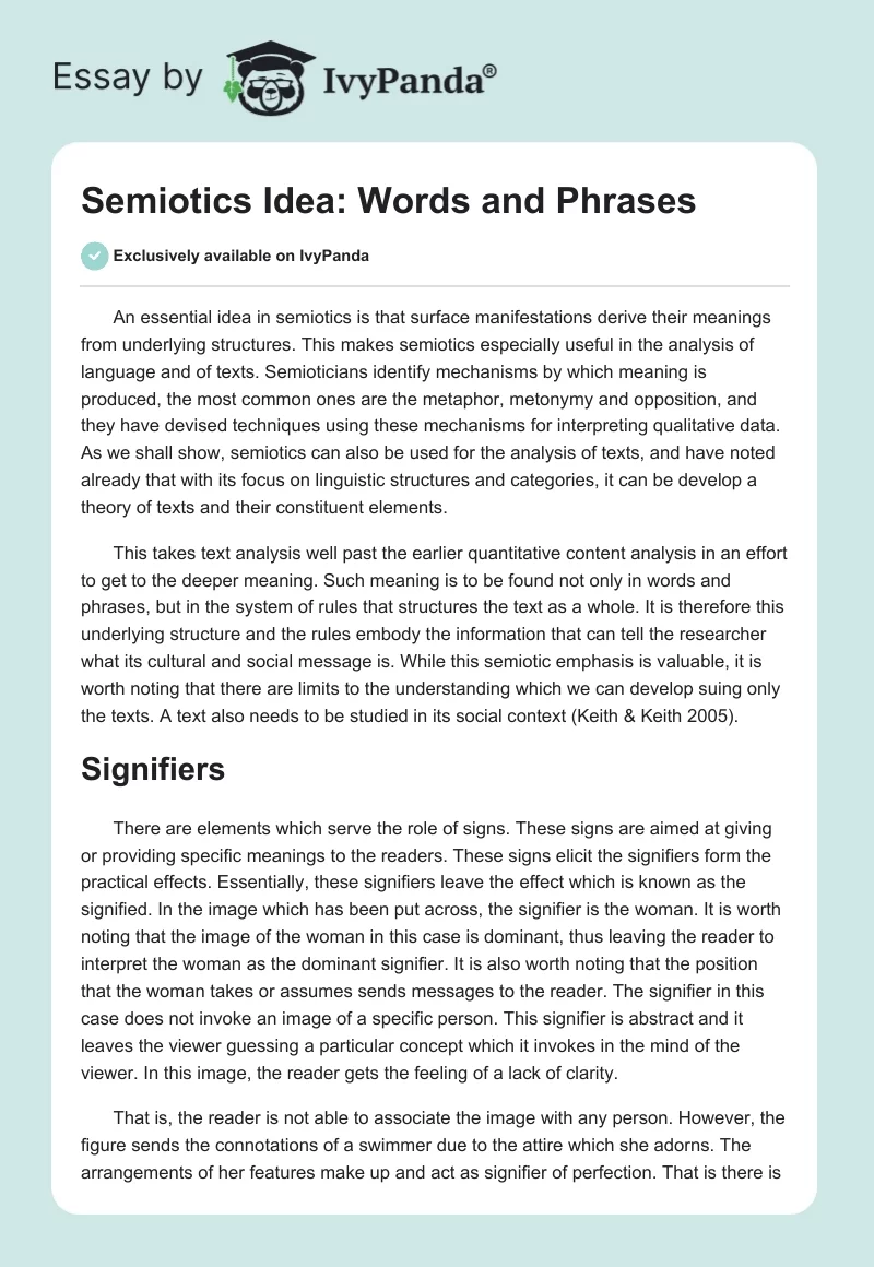 Semiotics Idea: Words and Phrases. Page 1