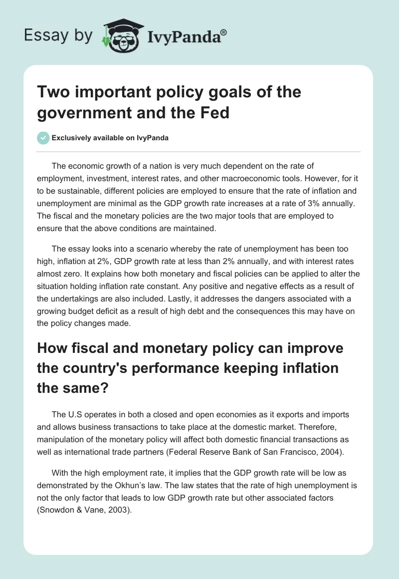 Two important policy goals of the government and the Fed. Page 1