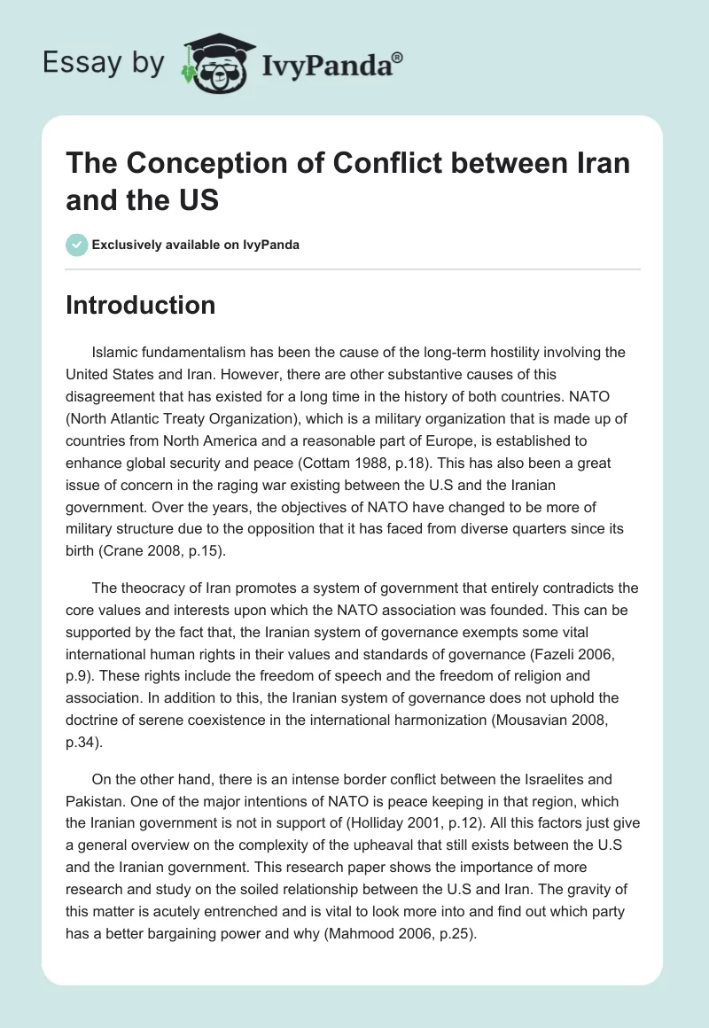 The Conception of Conflict Between Iran and the US. Page 1