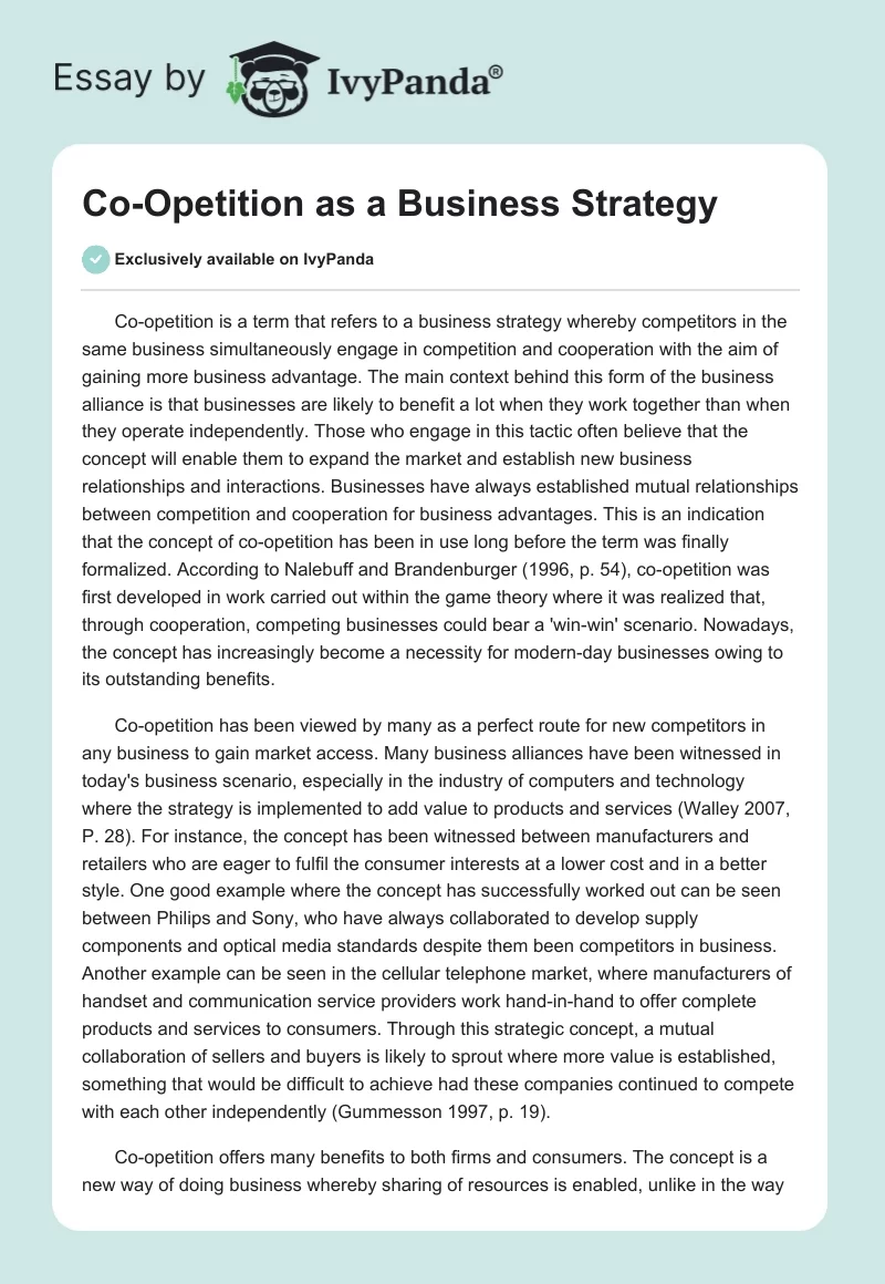 Co-Opetition as a Business Strategy. Page 1