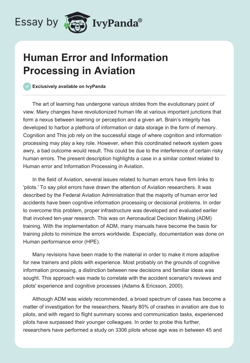 Human Error and Information Processing in Aviation. Page 1