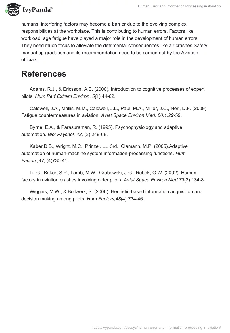 Human Error and Information Processing in Aviation. Page 5