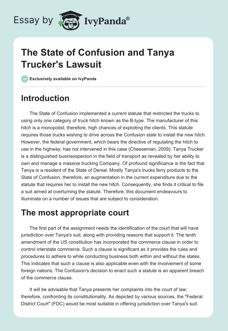The State of Confusion and Tanya Trucker's Lawsuit. Page 1