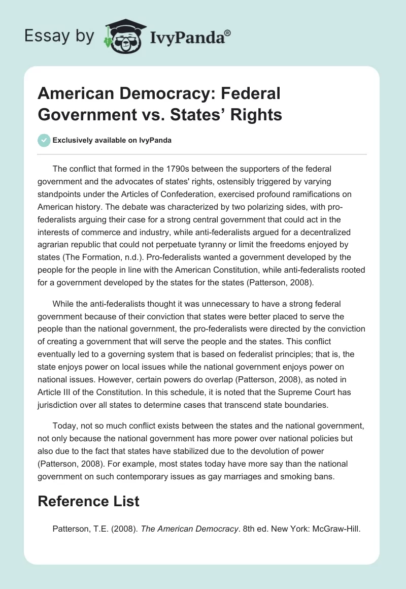 American Democracy: Federal Government vs. States’ Rights. Page 1