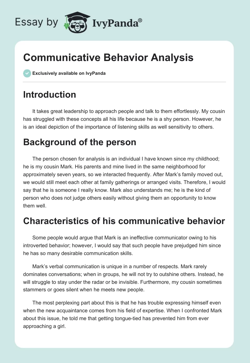 Communicative Behavior Analysis. Page 1