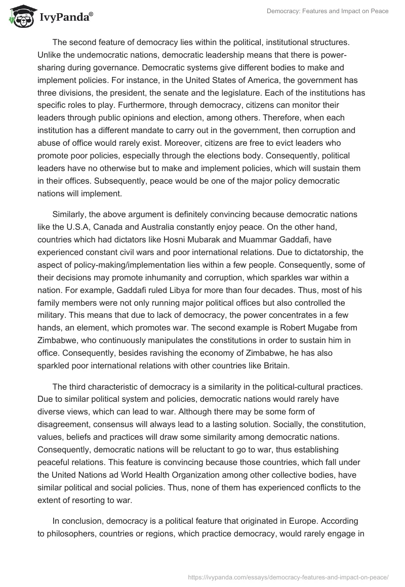 Democracy: Features and Impact on Peace. Page 2
