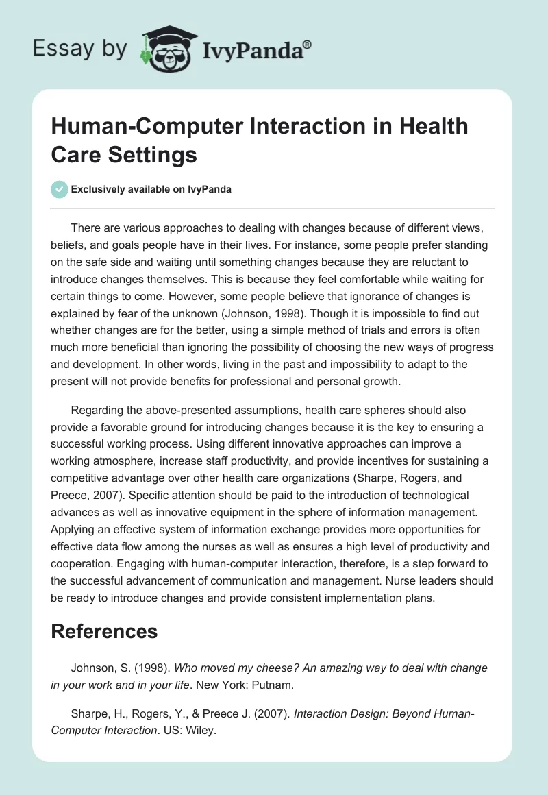 Human-Computer Interaction in Health Care Settings. Page 1