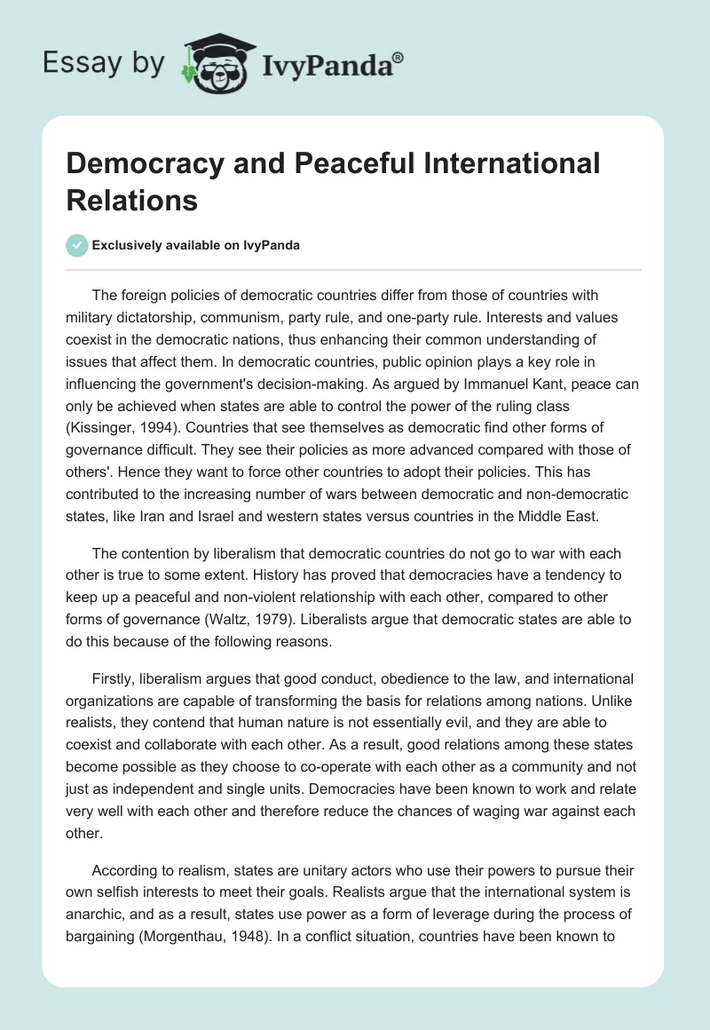 Democracy and Peaceful International Relations. Page 1