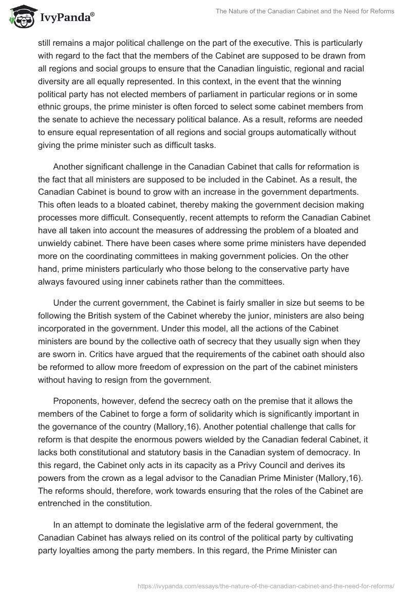 The Nature of the Canadian Cabinet and the Need for Reforms. Page 2