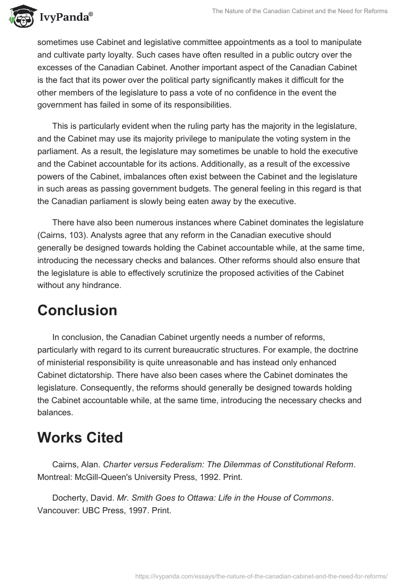 The Nature of the Canadian Cabinet and the Need for Reforms. Page 3