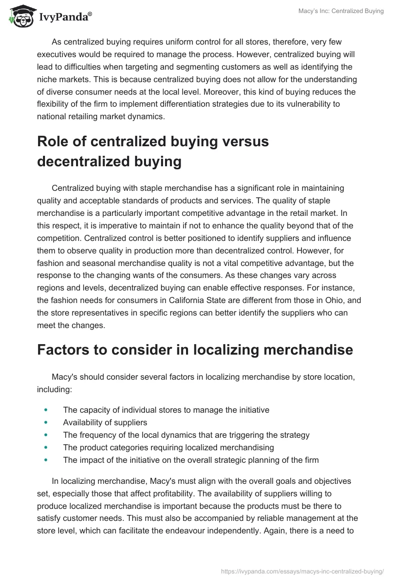 Macy’s Inc: Centralized Buying. Page 2