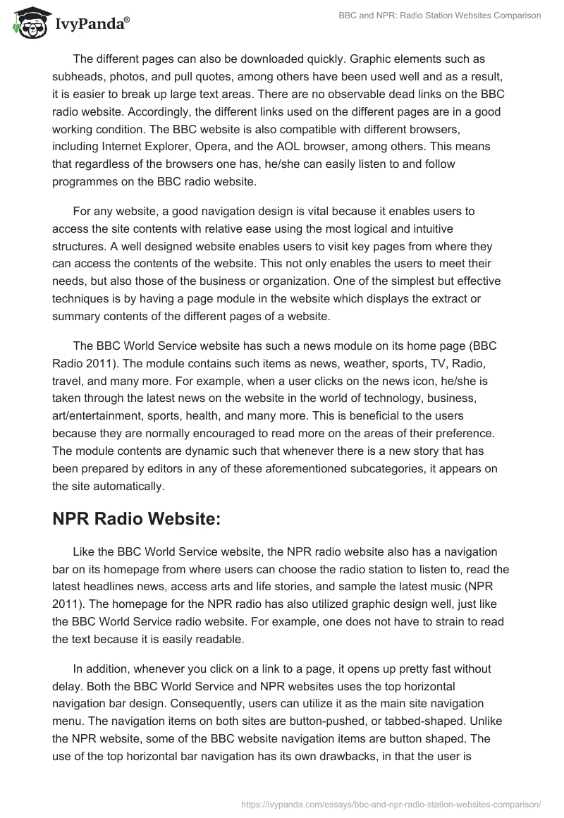BBC and NPR: Radio Station Websites Comparison. Page 2