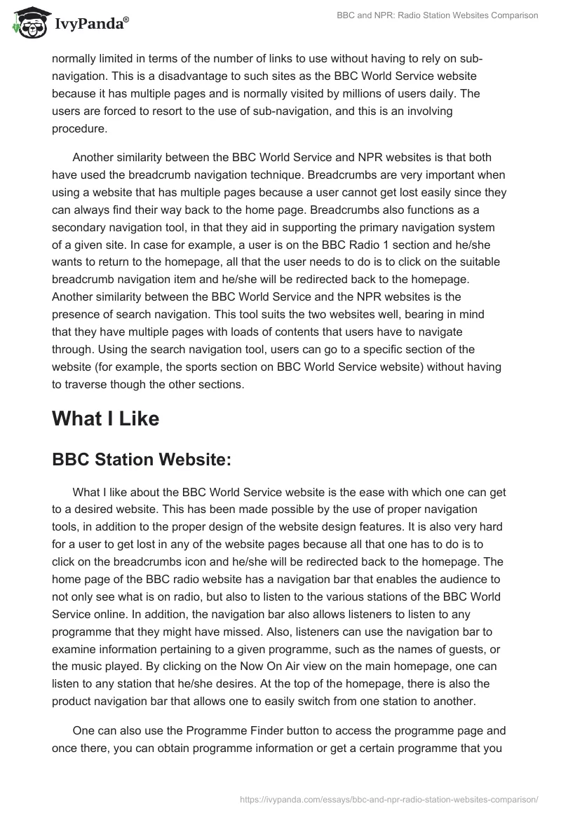 BBC and NPR: Radio Station Websites Comparison. Page 3