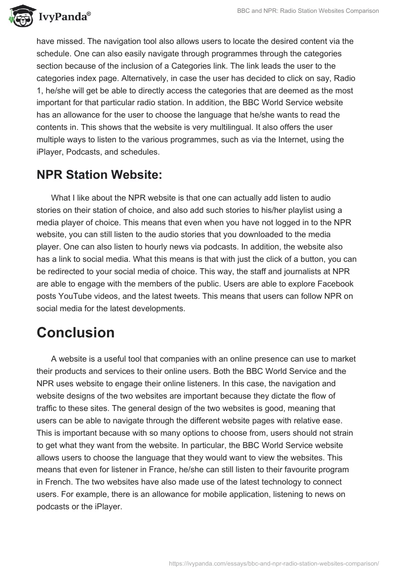 BBC and NPR: Radio Station Websites Comparison. Page 4