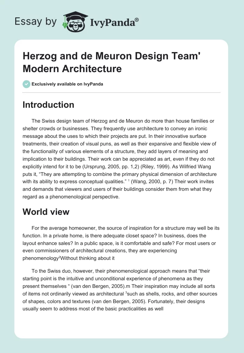 Herzog and de Meuron Design Team' Modern Architecture. Page 1