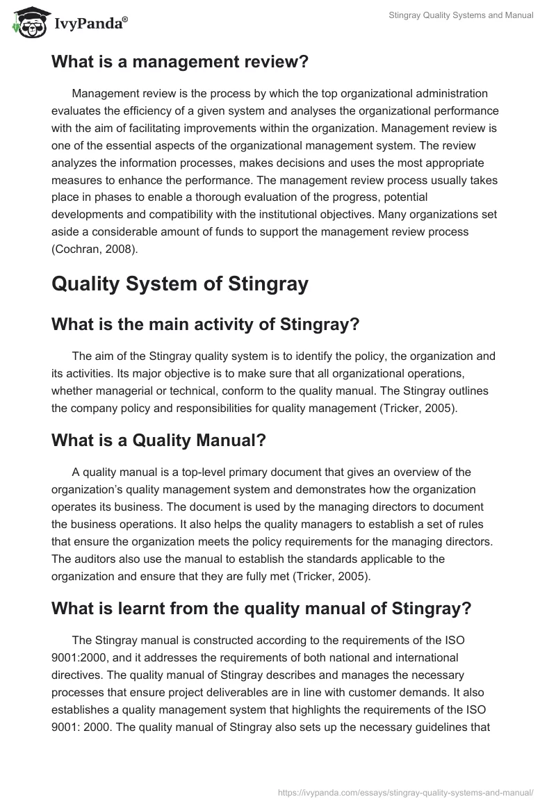 Stingray Quality Systems and Manual. Page 2