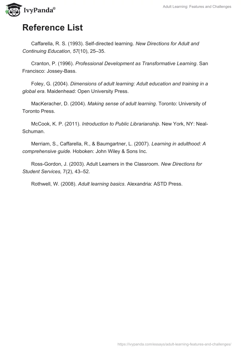 Adult Learning: Features and Challenges. Page 5
