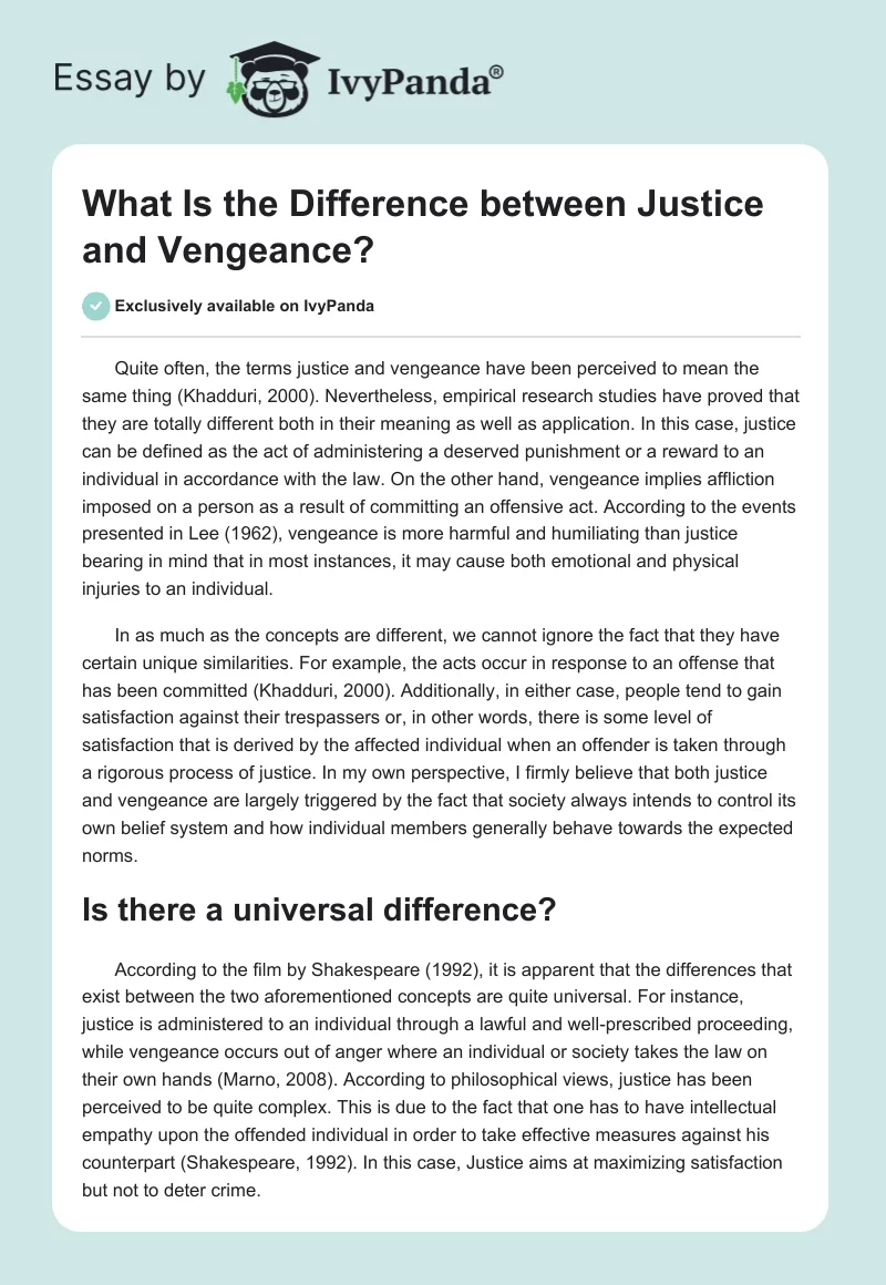 What Is the Difference between Justice and Vengeance?. Page 1