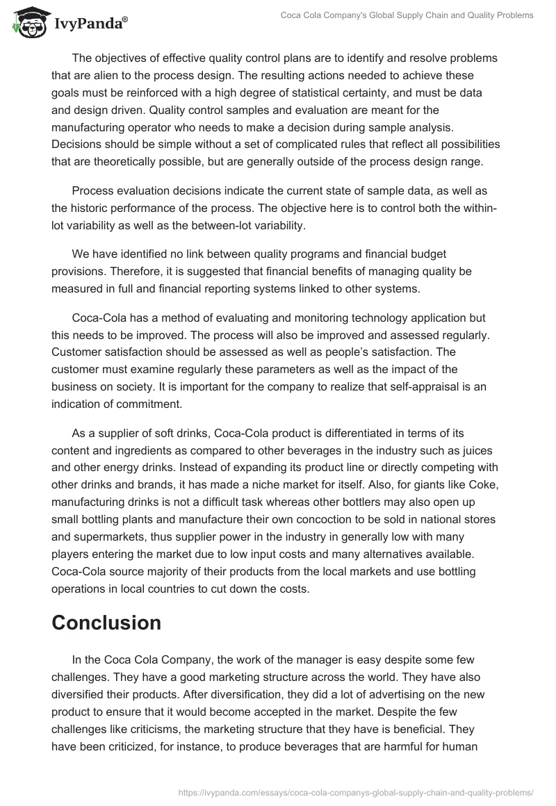 Coca Cola Company's Global Supply Chain and Quality Problems. Page 5