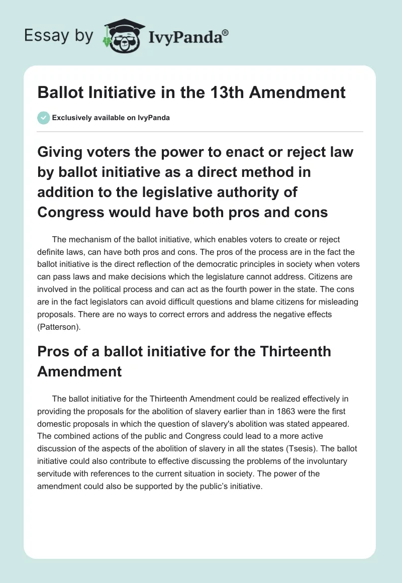 Ballot Initiative in the 13th Amendment. Page 1