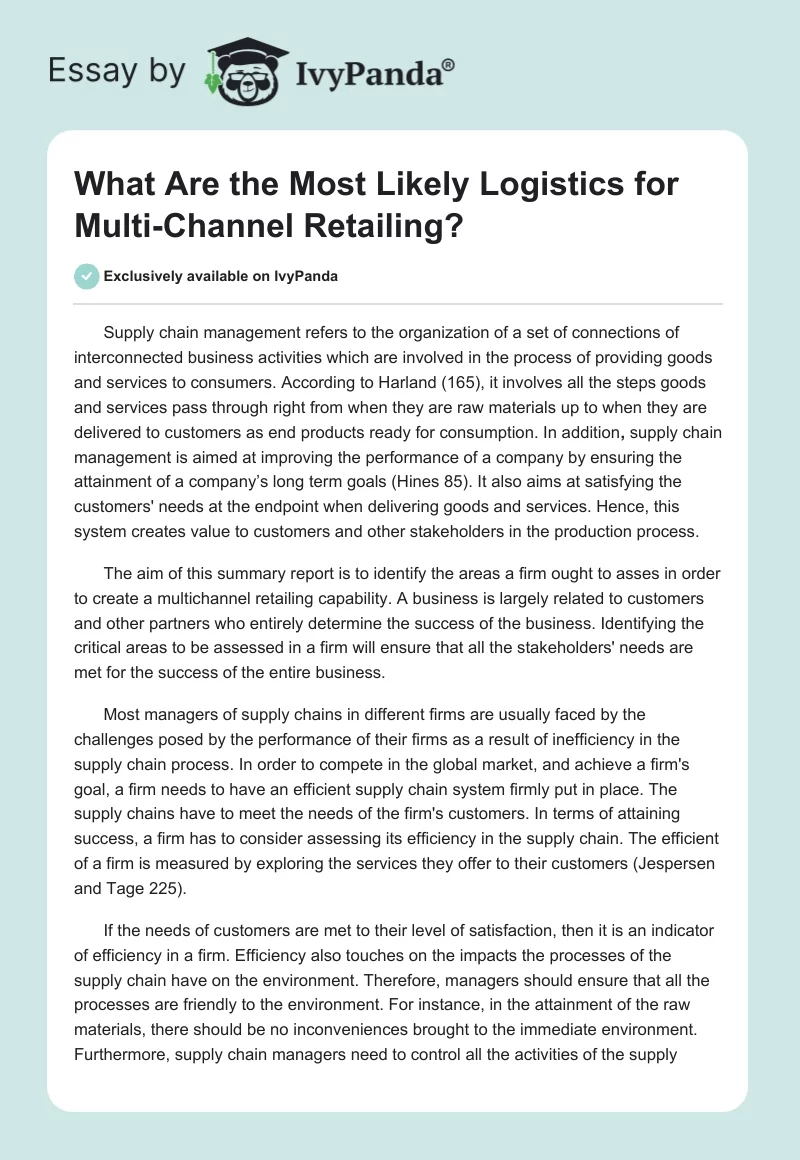What Are the Most Likely Logistics for Multi-Channel Retailing?. Page 1