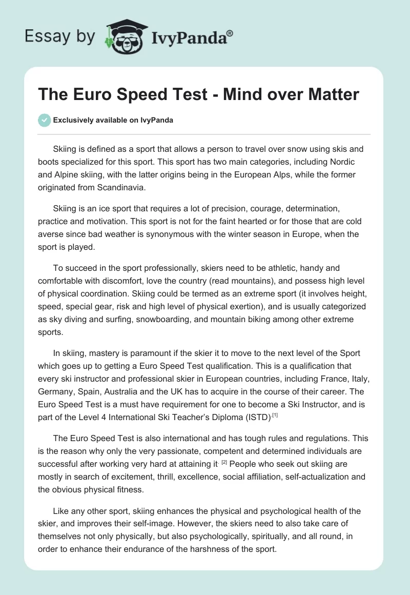 The Euro Speed Test - Mind Over Matter. Page 1