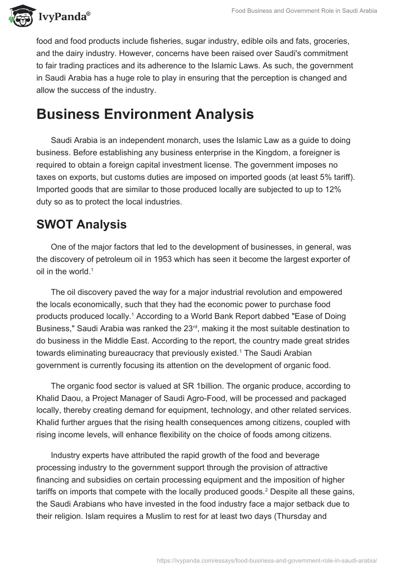 Food Business and Government Role in Saudi Arabia. Page 2