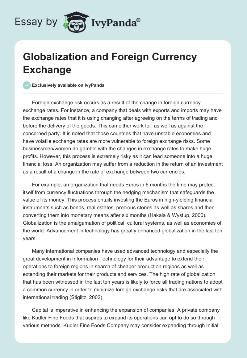 Globalization and Foreign Currency Exchange. Page 1