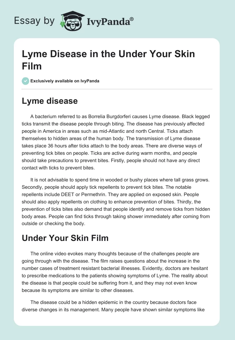 Lyme Disease in the "Under Your Skin" Film. Page 1