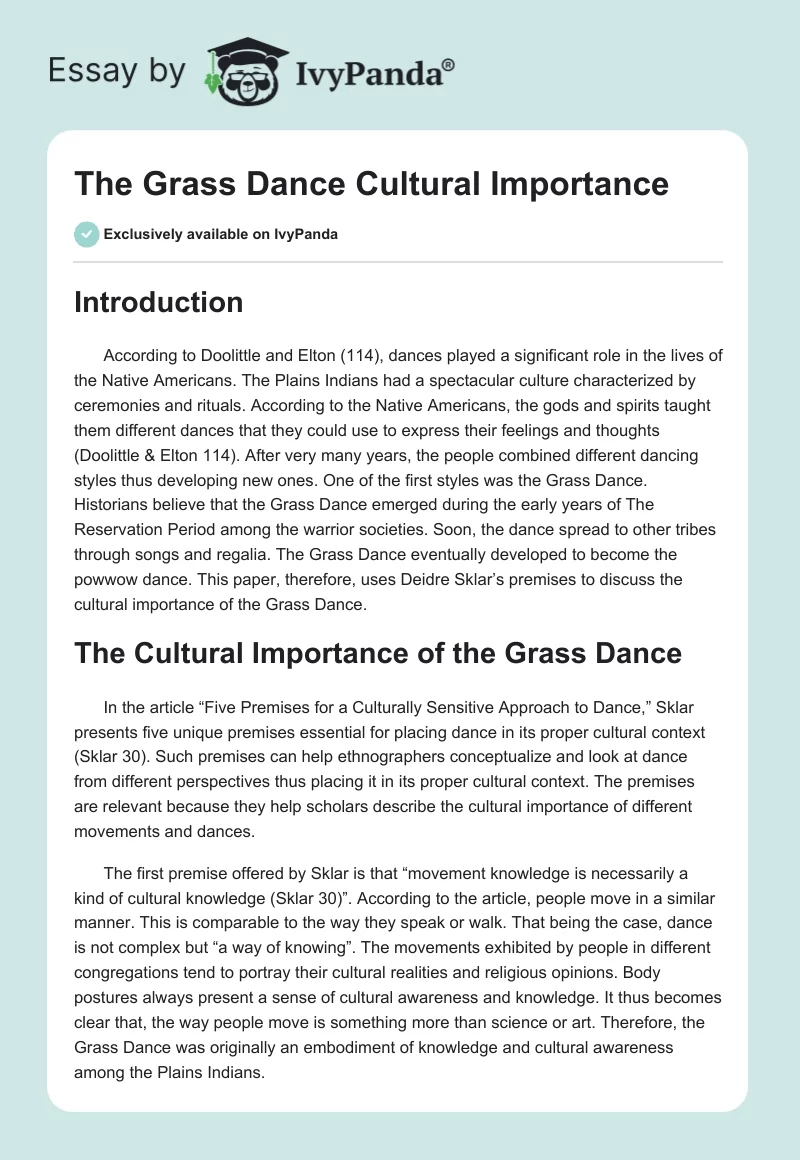 The Grass Dance Cultural Importance. Page 1