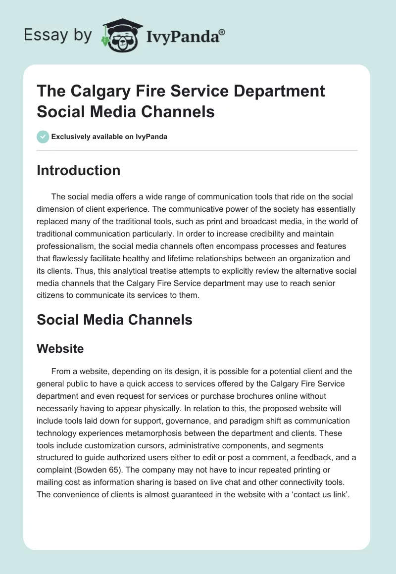 The Calgary Fire Service Department Social Media Channels. Page 1